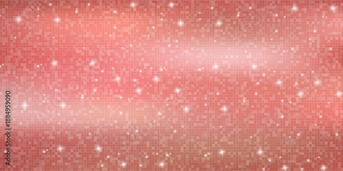 Disco ball mosaic with rose gold mirror glitter texture. Shiny creamy pink sequin pattern background. Festive glamour fashion folded fabric decoration. Glam sparkle Christmas wall. Vector illustration