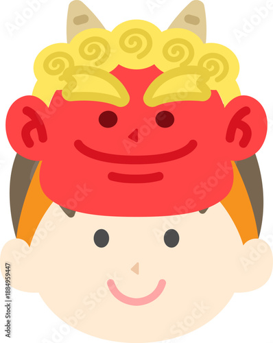 赤鬼のお面をつけた、男の子のアイコンのイラスト