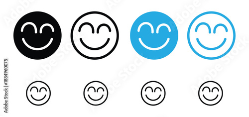 Wink smile icon set. Sparkle face symbol collection. Happy emoji vector logo template.Smile icon set. Happy face symbol collection. Positive emotion vector logo template.
