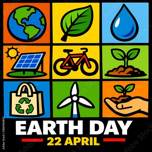 Wallpaper Mural Earth Day April 22 Sustainability Icons Grid with Environmental Action Symbols Torontodigital.ca