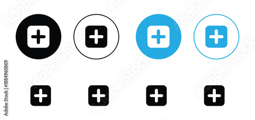 Plus icon set. Add, create and positive symbol collection. Flat, silhouette and outline style vector illustration.Plus icon logo design. Add plus sign and symbol