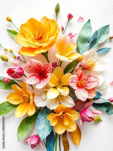 Vibrant watercolor floral arrangement with delicate petals and leaves for spring or summer designs,  motif,  vibrant