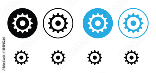 Settings icon set. Gear, cog and mechanism symbol collection. Flat, silhouette and outline style vector illustration.Cogwheel icon set. Line and glyph gearwheel sign. Outline cogwheel mechanism symbol