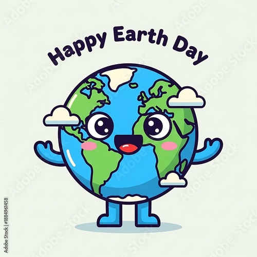 Wallpaper Mural Happy Earth Day Cute Kawaii Planet Character with Flowers and Leaves Torontodigital.ca