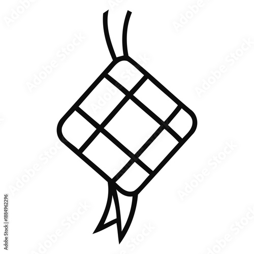 Simple black line art icon graphic representing traditional southeast asian rice cake delicacy known as ketupat prepared for festive celebrations like eid al fitr