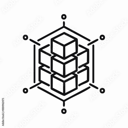 Blockchain cube stack icon showing decentralized digital ledger structure
