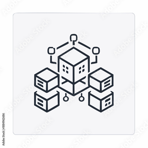 Data ecosystem icon with connected cubes representing distributed information flow
