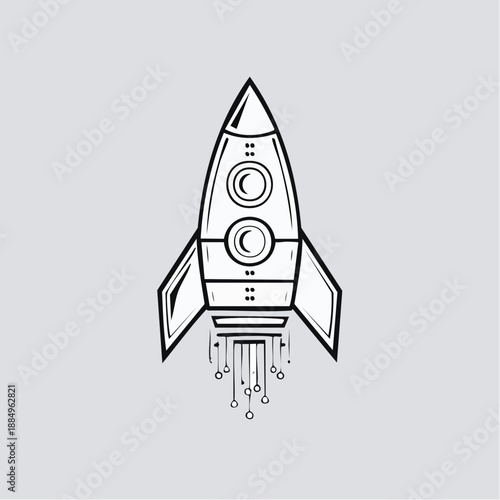Rocket startup icon with digital circuit lines for innovation and technology growth
