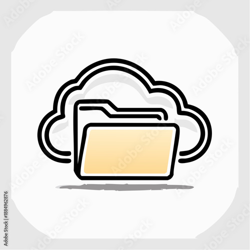 Cloud storage icon with colored folder for digital file backup and access
