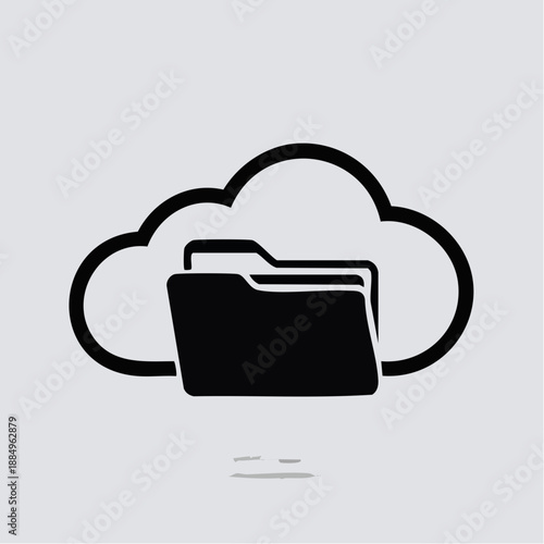 Black cloud storage folder icon for digital file organization and backup
