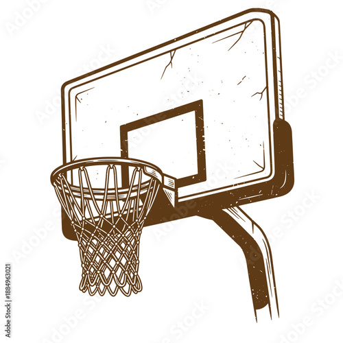 Drawing Vintage grunge  texture Brown basketball hoop with net and backboard in a vintage illustration style  sports equipment and athletic facilities