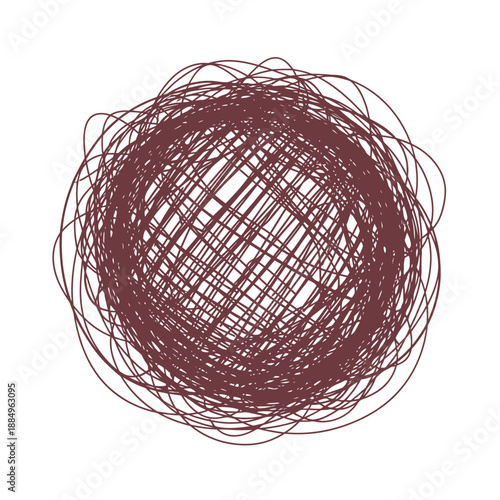 Abstract Maroon Scribble Ball Doodle Isolated on White Background