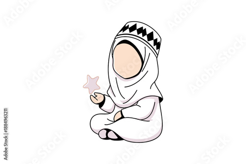 A cartoon girl wearing a hijab and holding a star.