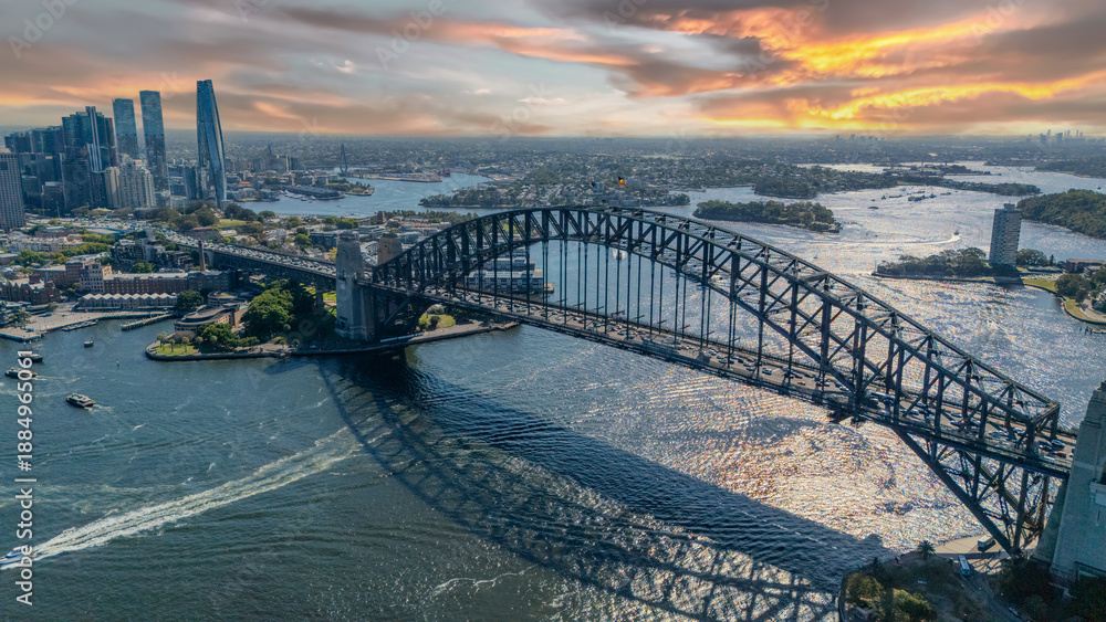 Obraz premium 21 January 2026 Aerial Drone View of Sydney Harbour Circular Quay on a nice Summer day beautiful Sky in Sydney NSW Australia