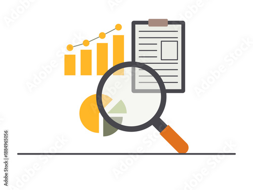 Illustrations that convey concepts such as strategic planning, keyword analysis, or risk adjustment strategies in a business context. Research illustration. Flat vector concept.