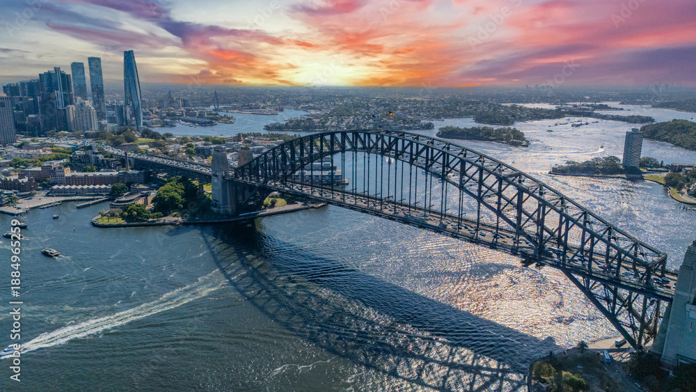 Obraz premium 21 January 2026 Aerial Drone View of Sydney Harbour Circular Quay on a nice Summer day beautiful Sky in Sydney NSW Australia