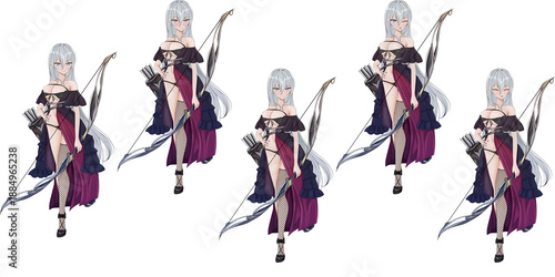 弓矢使いの女の子 - ファンタジー立ち絵キャラクターアニメ風素材 - 表情差分
