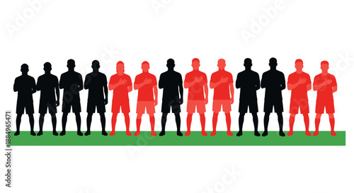 Silhouette of players lined up during the national anthem.