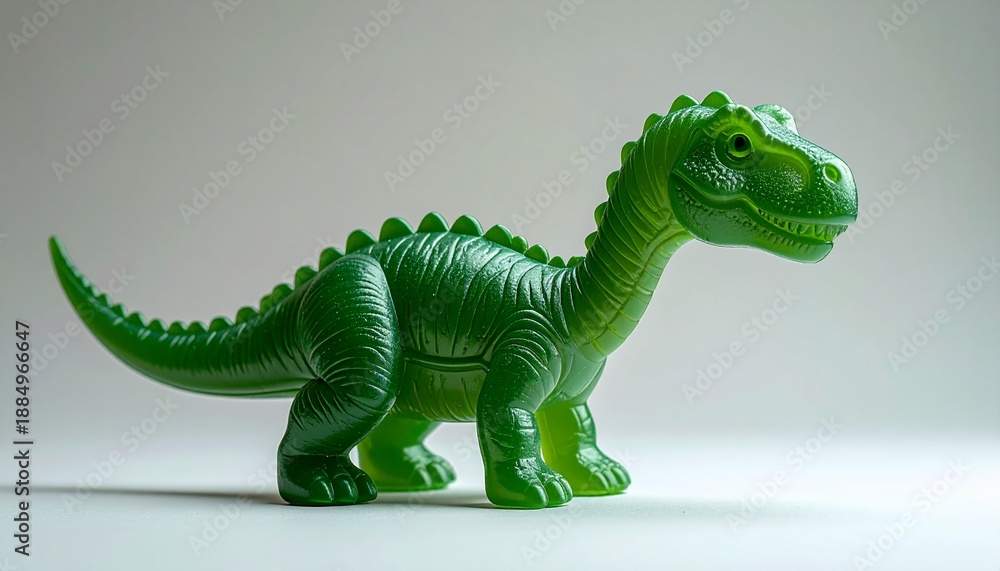 Obraz premium Green Plastic Dinosaur Toy on White Background.