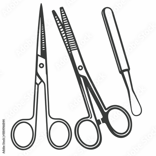 Hairdressing scissors, thinning shears, and comb on white background  