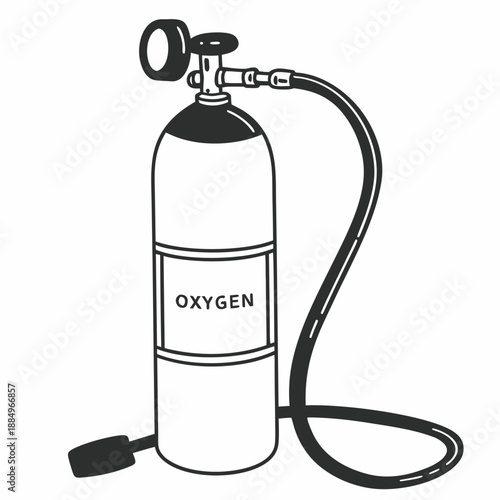Oxygen cylinder with regulator and hose for medical use  