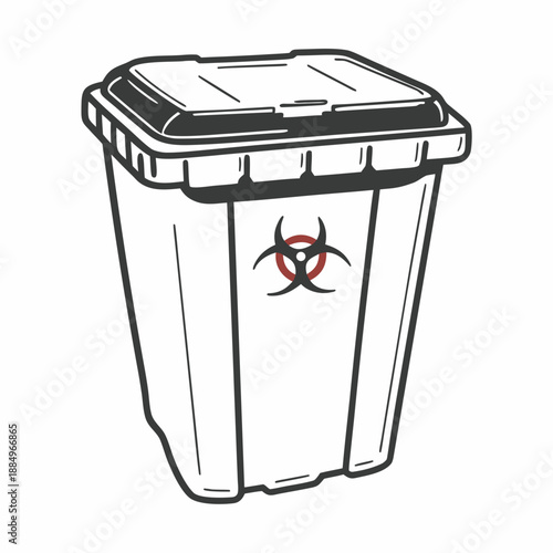 Hazardous waste bin with biohazard symbol on white background  