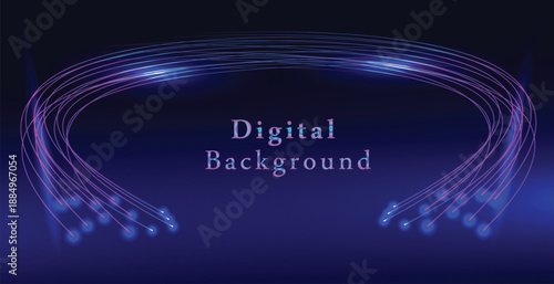 Abstract blue digital fiber optic cable on  light trails background