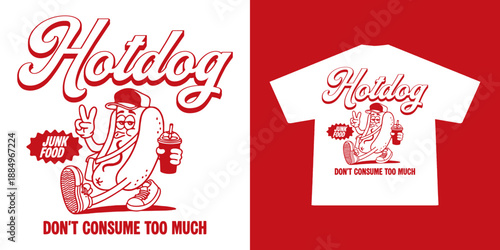 Cartoon chracter of hotdog Graphic Design for T shirt streetwear and urban style	
