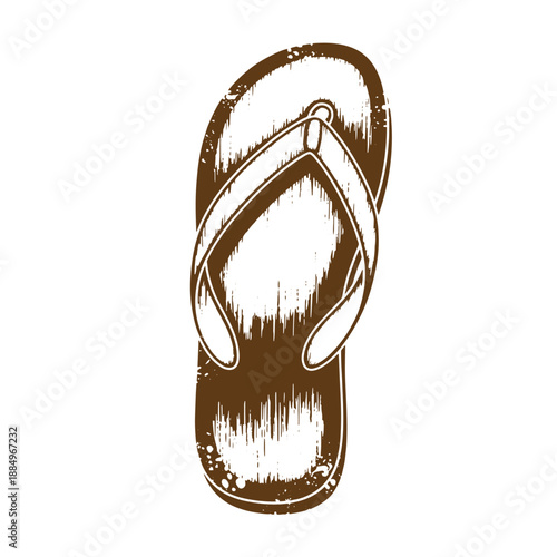 Drawing Vintage grunge  texture Brown flip flop sandal illustration with grunge effect  summer footwear design element