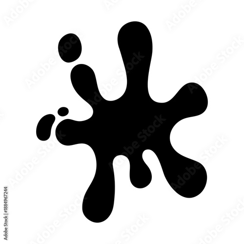 Ink blot vector illustration. Black spot spreading, droplet on a white background. Hand drawn splash silhouette. Simple isolated clipart, monochrome. Messy paint splatter, abstract drip shape