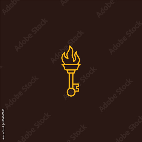 Torch key logo in strong and meaningful line art illustration.