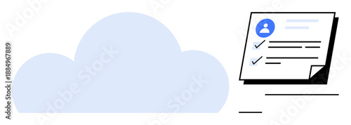 Cloud and document featuring user profile and checklist, representing data storage, organization, and security. Ideal for technology, online services, user data, digital identity, productivity cloud