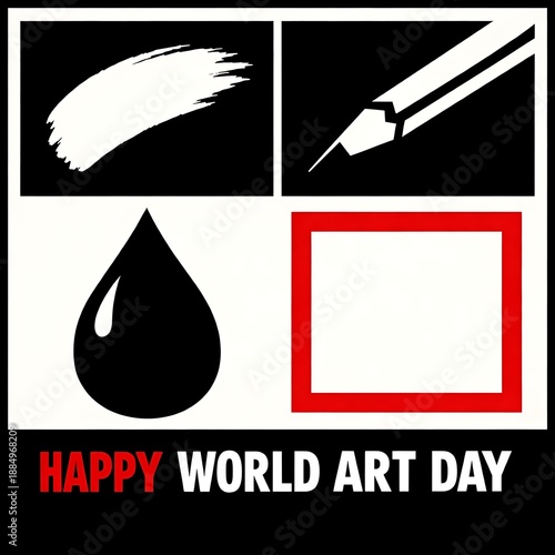 Wallpaper Mural Happy World Art Day Icons - Paint Brush Drop Canvas Frame Graphic Design Torontodigital.ca