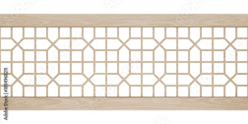 Traditional Chinese Wooden Lattice Border Pattern, Seamless Horizontal Oriental Geometric Design, Asian Decorative Panel, Isolated on Transparent Background