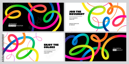 Abstract Color Line Patterns. Wave Shape Design Elements. 3D Curve Dynamic Spiral Lines. Vector Modern Background with Rainbow Swirl Party Ribbons.