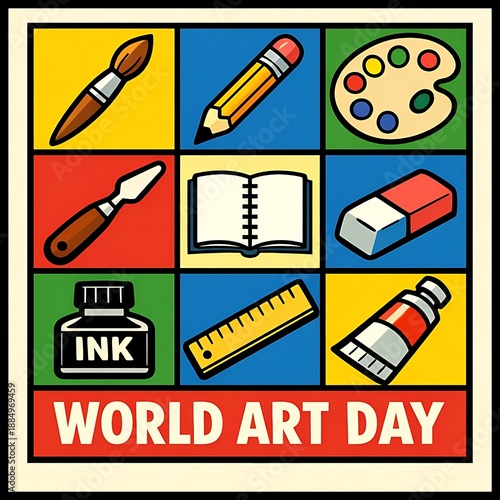 Wallpaper Mural World Art Day Colorful Grid Icons Art Tools Pop Art Poster Design Torontodigital.ca