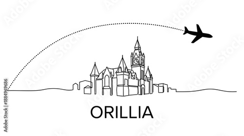 Orillia city skyline with airplane travel vector illustration