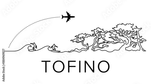 Tofino travel and surfing minimalist vector illustration