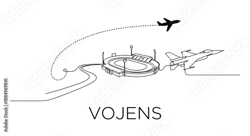 Vojens landmarks with stadium and planes vector illustration