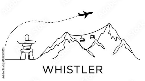 Whistler Canada travel line art vector illustration