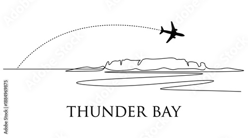 Airplane flying over Sleeping Giant Thunder Bay vector illustration