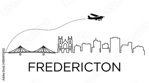 Fredericton skyline with bridge and airplane vector illustration