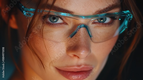 Closeup of Woman with Safety Glasses, Focus and Precision