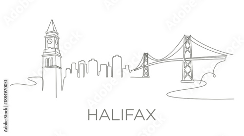 Halifax city skyline with landmark clock tower and bridge vector illustration