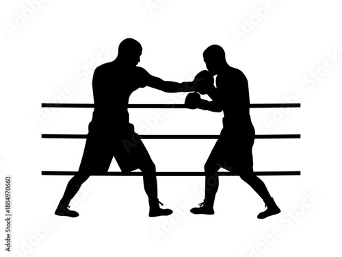 Boxing match silhouette in ring action scene. sport concept.