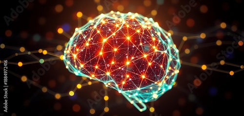 Abstract glowing network nodes forming a brain shape,  technology,  circuit