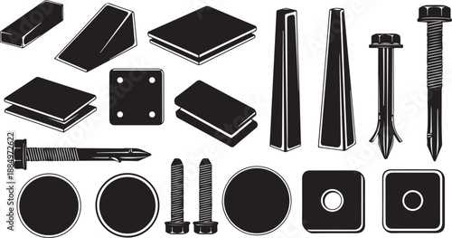 Collection of various metal fasteners and hardware tools