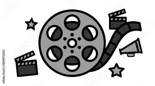 Cinema Film Reel and Movie Production Vector Icon Set