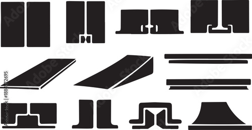 Various black door and window frame designs illustrated