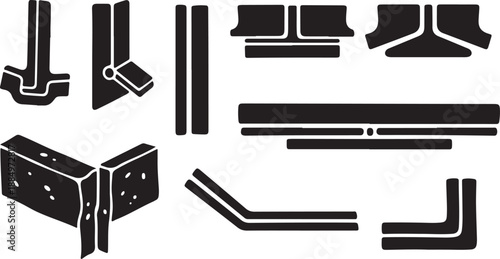 Black and white metal bracket and beam icons set